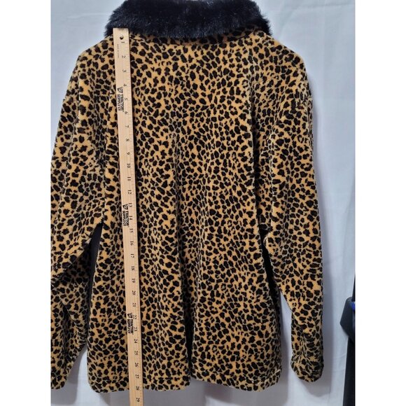 Vtg Ocean East Fleece Jacket Women’s M Leopard Print Faux Fur Collar Zip Up - Picture 10 of 15